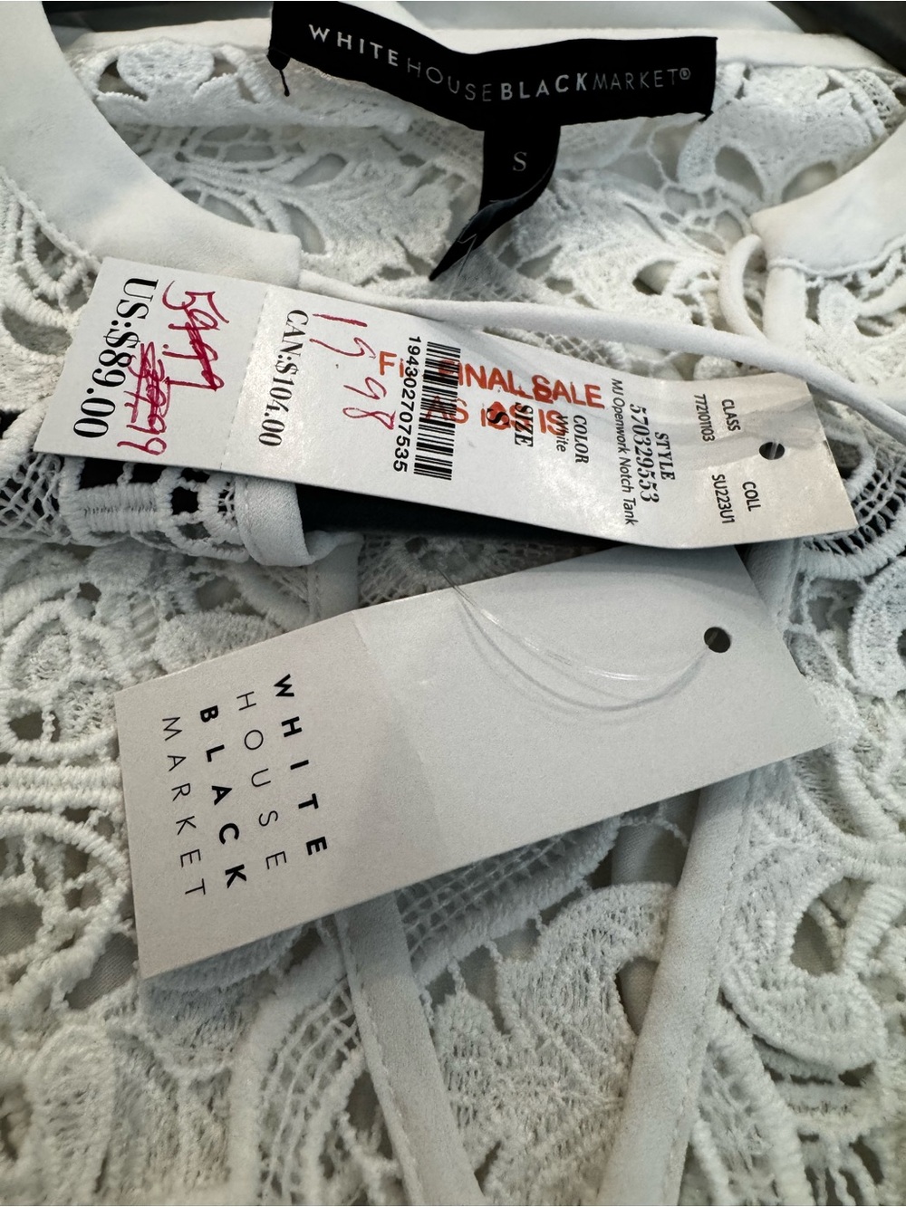 White House black market White Lace Yoke Women's Top. Size small NWT - Picture 7 of 7